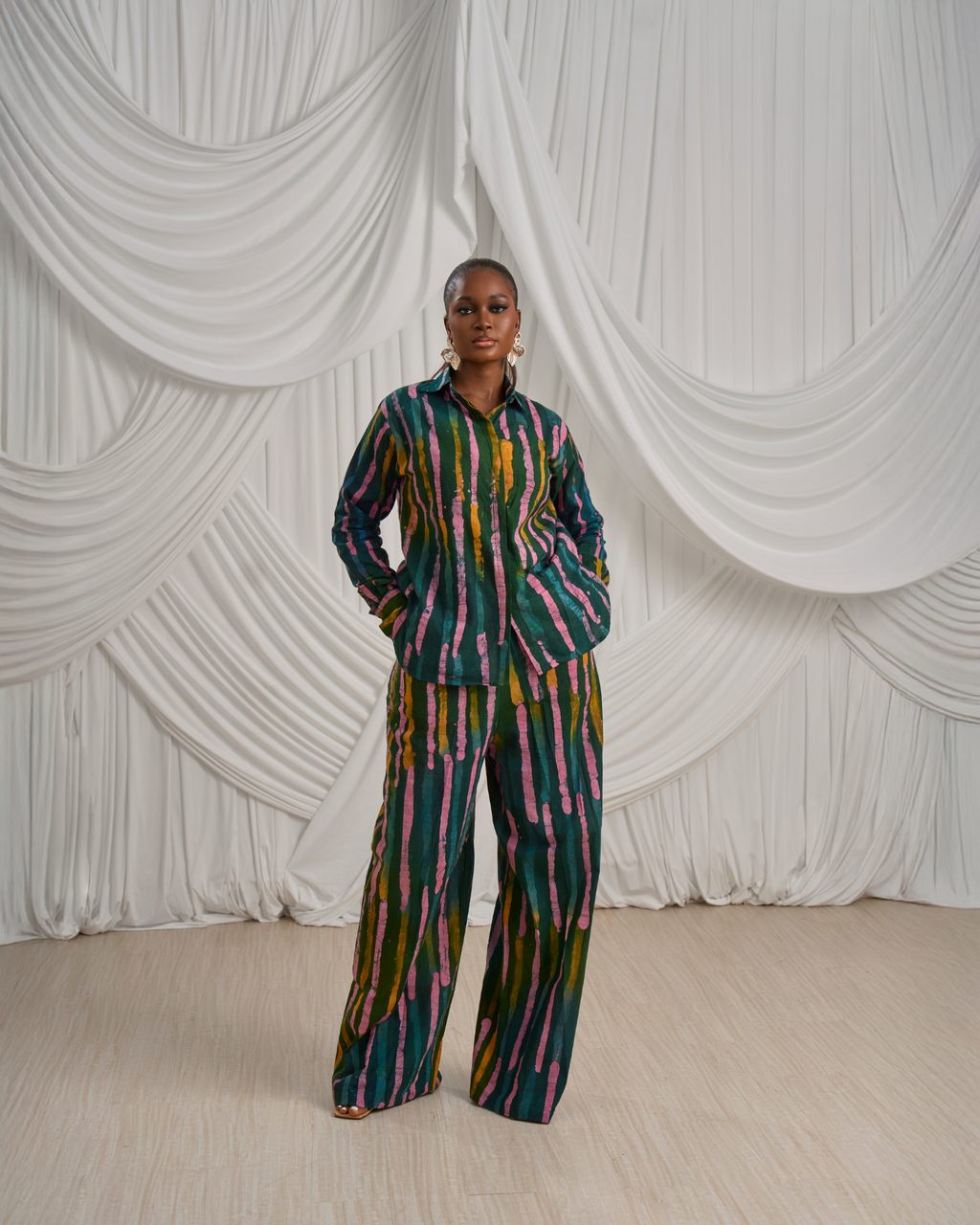 Long-Sleeve Shirt & Wide-Leg Pants: Print