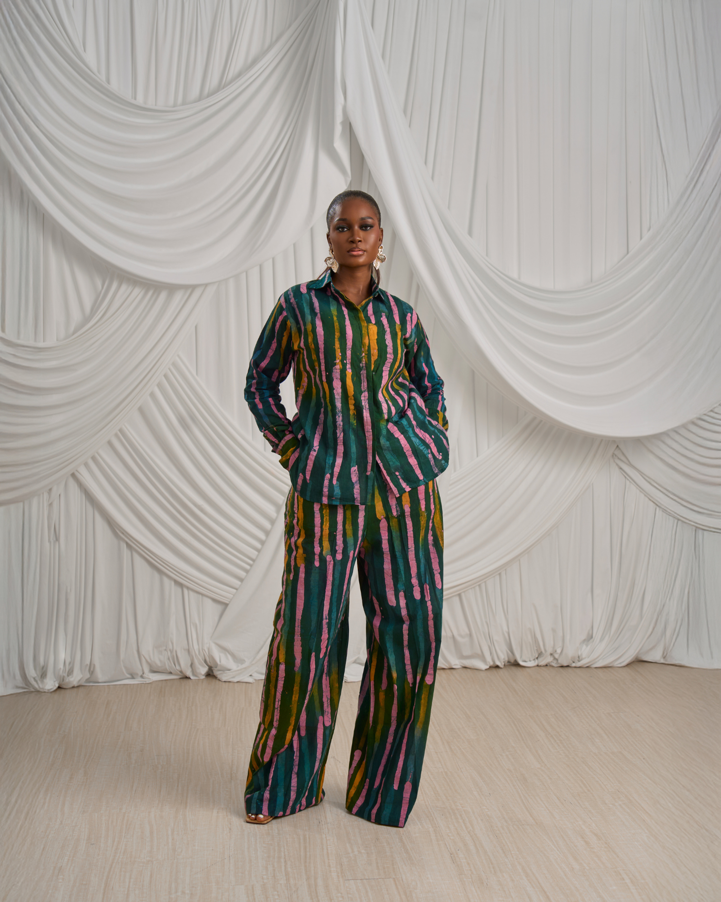 Long-Sleeve Shirt & Wide-Leg Pants: Print
